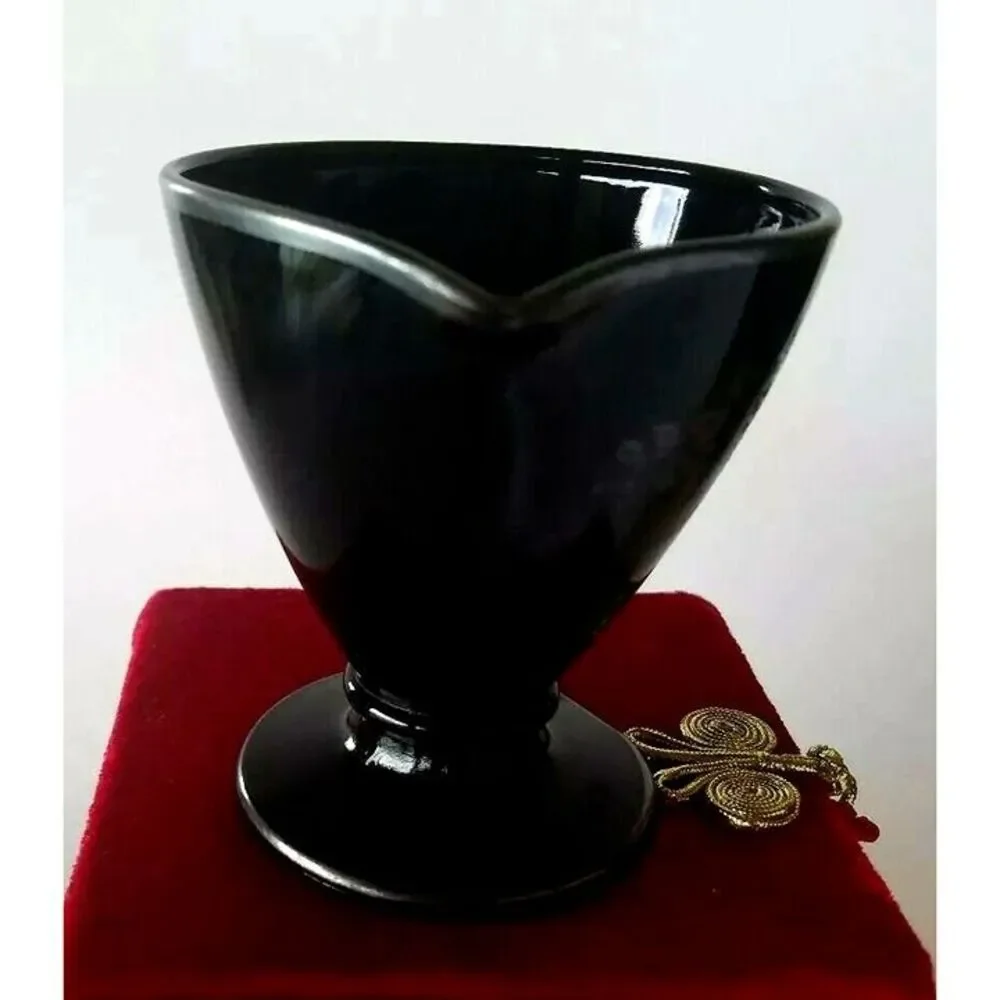 Vintage Rare Black Milk Glass Creamer Pitcher w/ silver trim 3.5